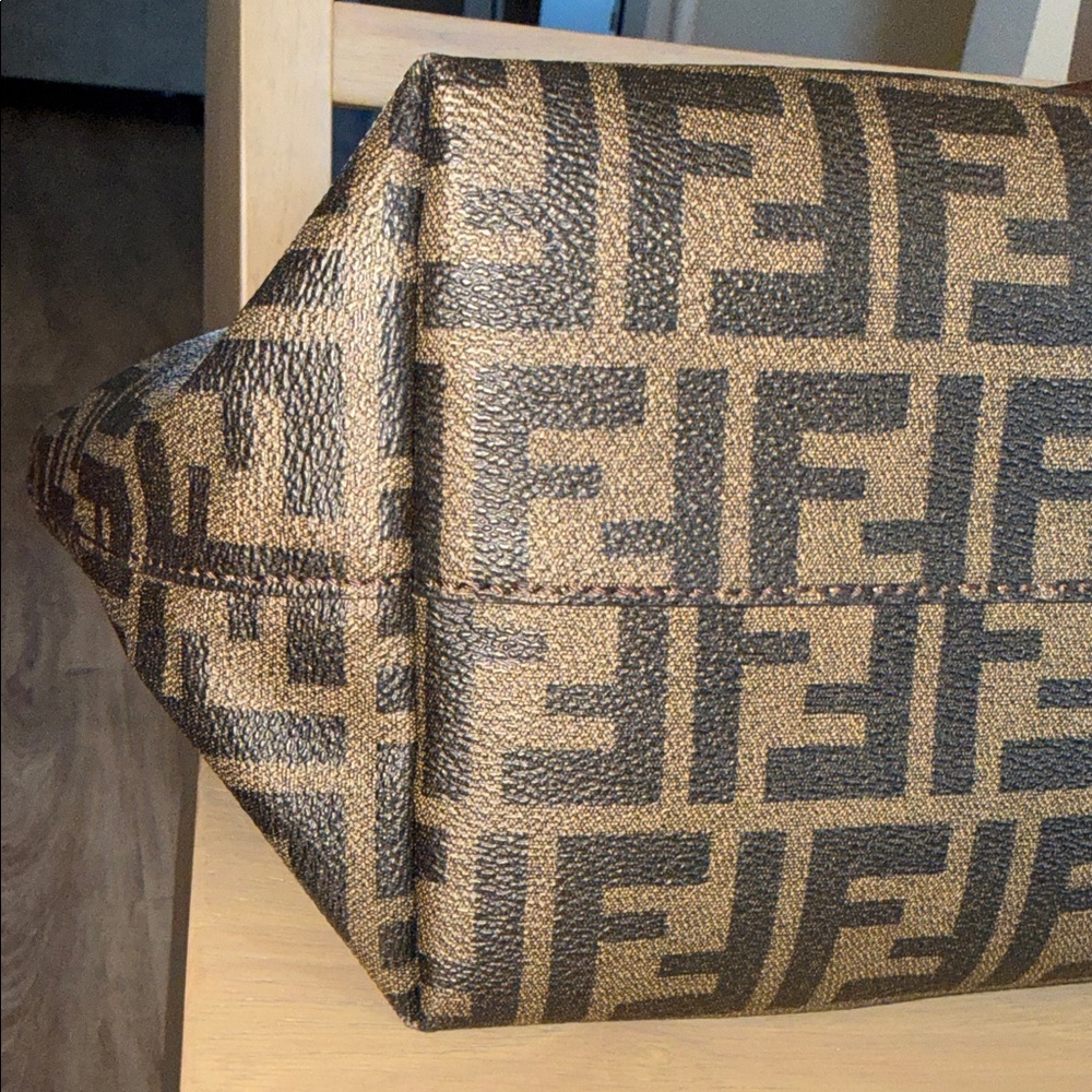 Fendi Brown Zucca Coated Cancas FF Logo Tote with Plum Trim - Picture 15 of 17